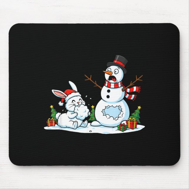 Tapis De Souris Funny Rabbit Snowman Christmas Bunny Womens Mens K (Devant)