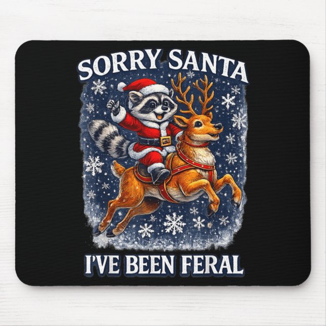Tapis De Souris Funny Raccoon Riding Reindeer Sorry Santa Christma (Devant)