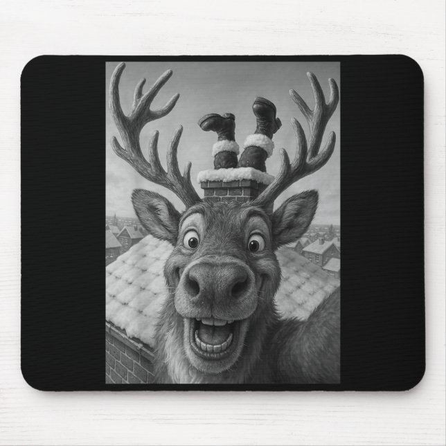 Tapis De Souris Funny Reindeer Selfie Santa Boys Girls Christmas  (Devant)