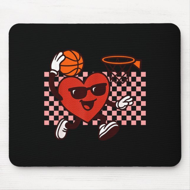 Tapis De Souris Funny Retro Heart Graphic Basketball Player Kids V (Devant)