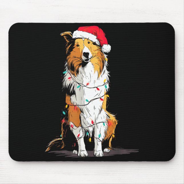 Tapis De Souris Funny Rough Collie Christmas Graphics Dog Lights L (Devant)