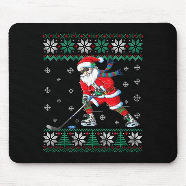 Tapis De Souris Funny Santa Claus Christmas Ice Hockey Ugly Sweate (Devant)