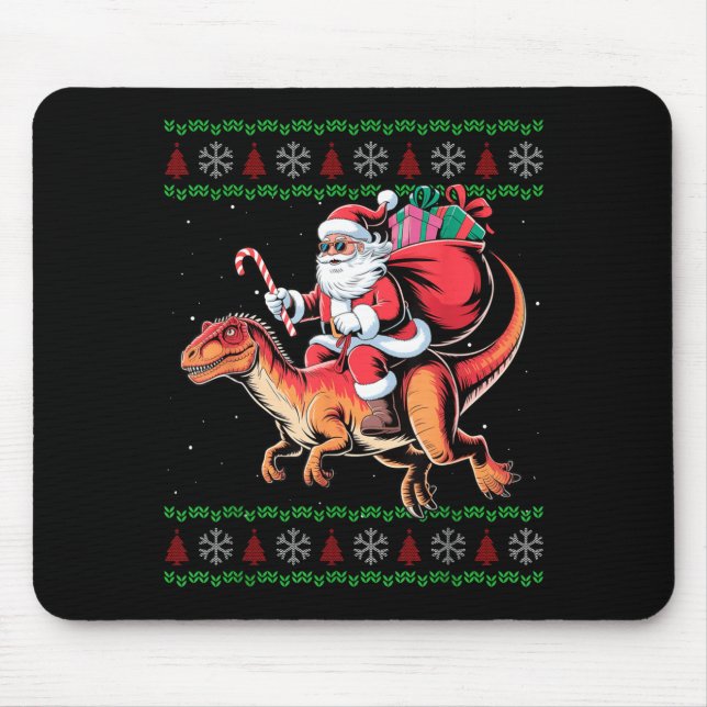 Tapis De Souris Funny Santa Riding Dinosaur Animal Ugly Christmas  (Devant)
