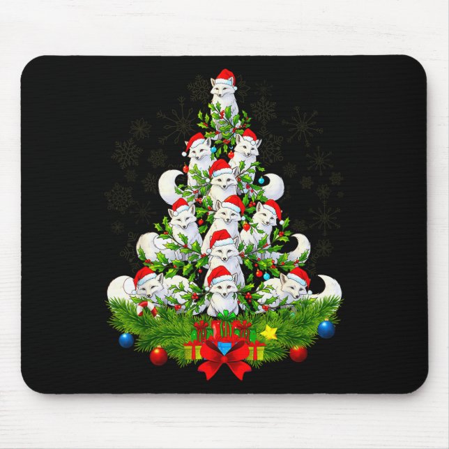 Tapis De Souris Funny Santa Xmas Arctic Fox Christmas Tree  (Devant)