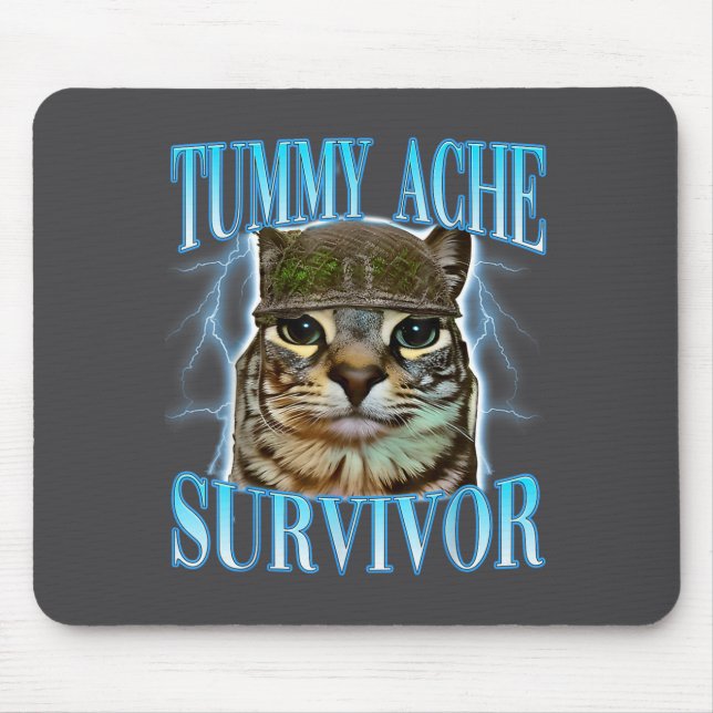 Tapis De Souris Funny Saying Cats Tummy Ache Survivor Cat Meme Hum (Devant)