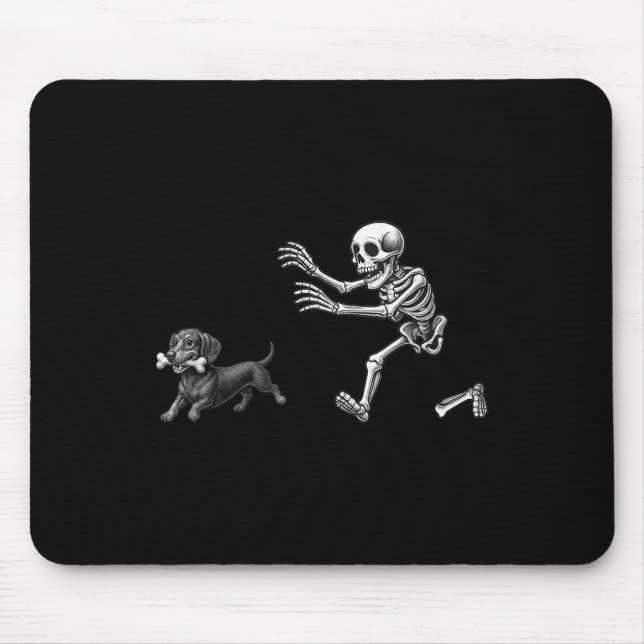 Tapis De Souris Funny Skeleton Chasing Dachshund Dog Halloween Dog (Devant)