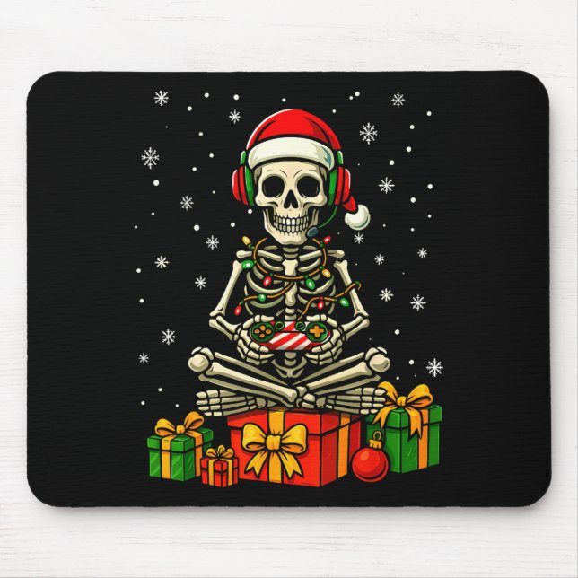 Tapis De Souris Funny Skeleton Game Controller Xmas Lights Men Wom (Devant)