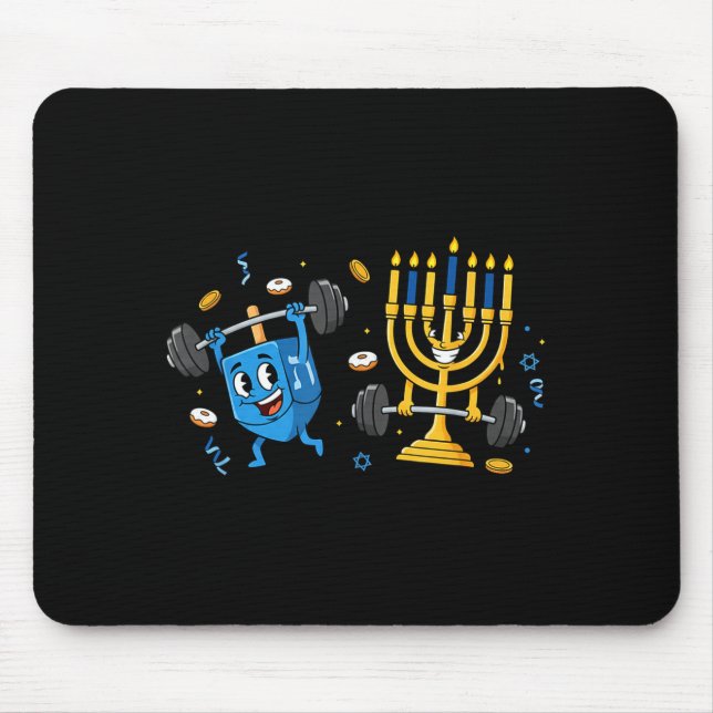 Tapis De Souris Funny Weightlifting Gym Dreidel Menorah Hanukkah W (Devant)