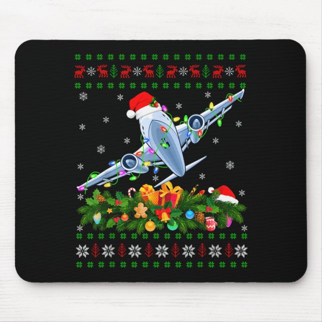 Tapis De Souris Funny Xmas Lighting Tree Santa Ugly Airplane Chris (Devant)
