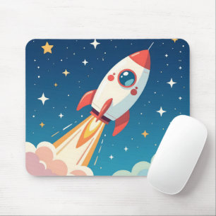 Tapis De Souris Fusée spatiale mignonne qui décolle