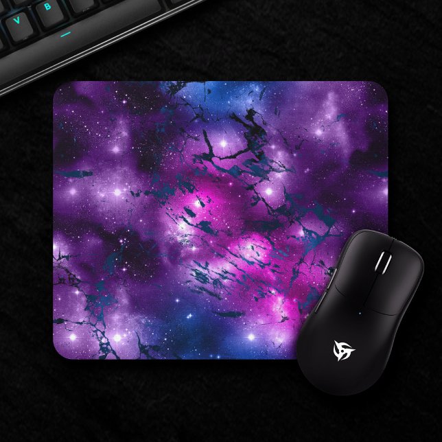 Tapis De Souris Galaxie | Bleu cosmique Marbre pourpre et rose (Créateur téléchargé)