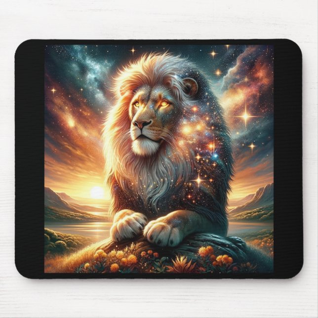 Tapis De Souris Galaxie cosmique Espace Lion Leo Force Astrologie (Devant)