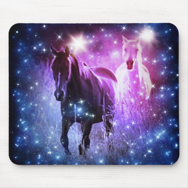 Tapis De Souris Galaxie romantique bleu violet étoiles Galloping H (Devant)