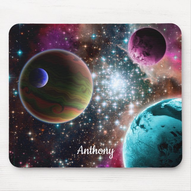 Tapis De Souris Galaxy Planètes Étoiles Monogramme (Devant)