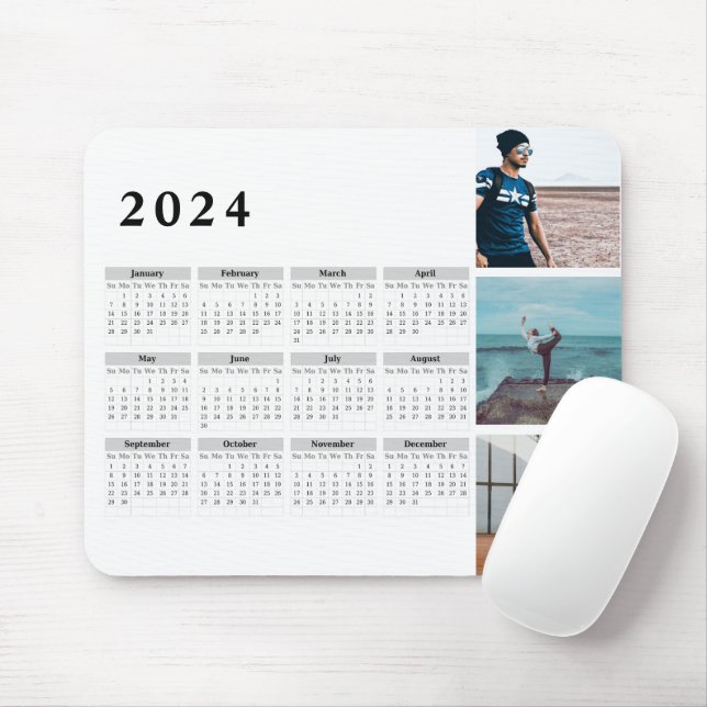 Tapis De Souris Galerie personnalisée Calendrier 2024, Gras (Avec souris)