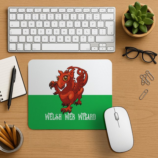 Tapis De Souris Gallois Web Wizard Red Dragon Wales Cartoon (Créateur téléchargé)
