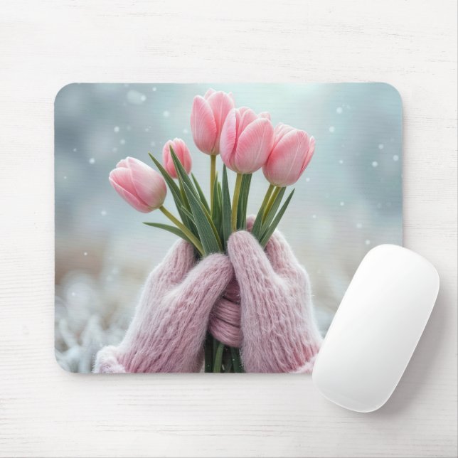 Tapis De Souris Gants Roses Tenant Tulip Bunch (Avec souris)