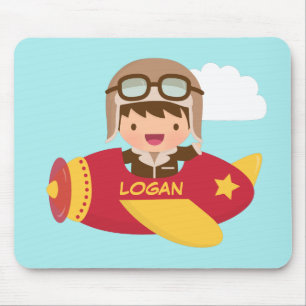 Tapis De Souris Garçon Aviateur Mignon Aventure en Avion Pour Enfa