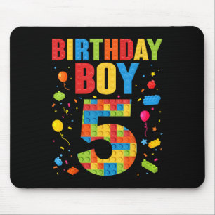 Tapis De Souris Garçon d'anniversaire 5 ans Blocs de construction 