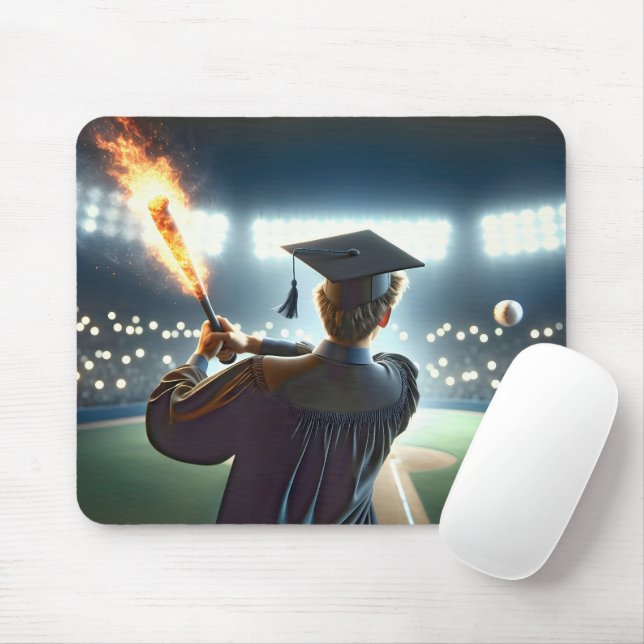 Tapis De Souris Garçon Diplômé Avec Baseball et Batte Fiery (Avec souris)