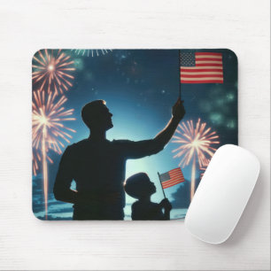 Tapis De Souris Garçon et papa avec drapeaux américains