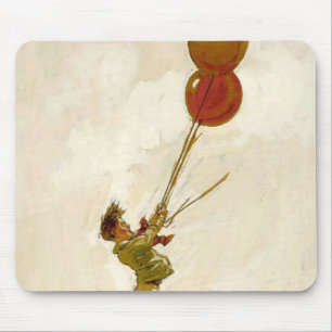 Tapis De Souris Garçon vintage avec des ballons rouges à une fête 