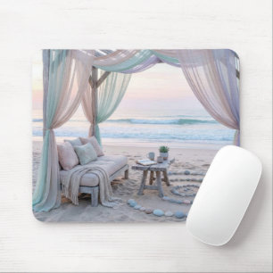Tapis De Souris Gazebo au bord de la mer avec des rideaux drapés t