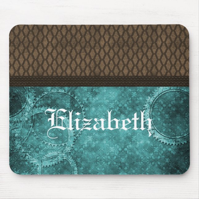 Tapis De Souris Gear métallique Steampunk Mousepad, Turquoise (Devant)