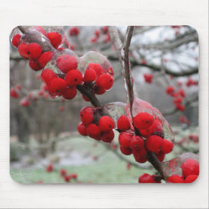Tapis De Souris Gel d'hiver et glace sur les baies rouges