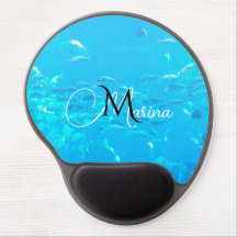 Élégant monogramme bleu aqua banc de poissons dans