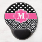 Le noir rose pointille le monogramme Mousepad de