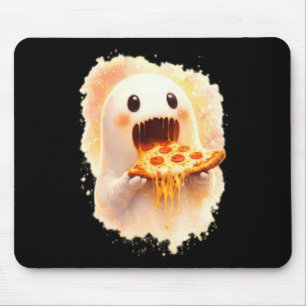 Tapis De Souris Gentil Fantôme de Pizza Mangeant de la Pizza Drôle