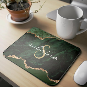 Tapis De Souris Géode d'agate verte Monogramme