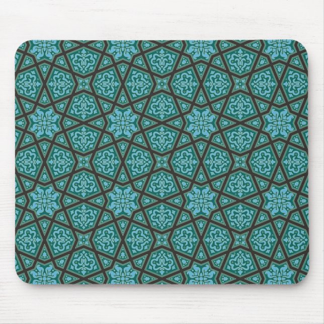 Tapis De Souris Géométrique arabe égyptien dans bleu et gris (Devant)