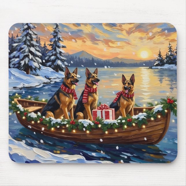 Tapis De Souris German Shepherd Christmas Boat Holiday (Devant)