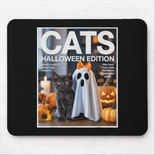 Tapis De Souris Ghost et chat noir Drôle Halloween Zine Paro