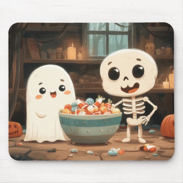 Tapis De Souris Ghost mignon & Squelette avec bol à bonbons - Mous (Devant)