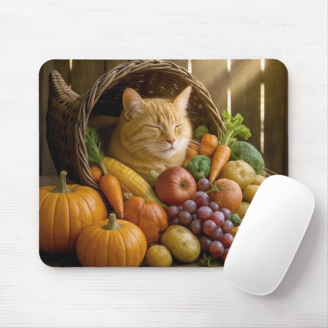 Tapis De Souris Ginger Cat In a Harvest Cornucopia (Avec souris)