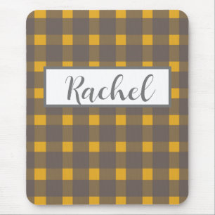 Tapis De Souris Gingham Gris Jaune Rustique