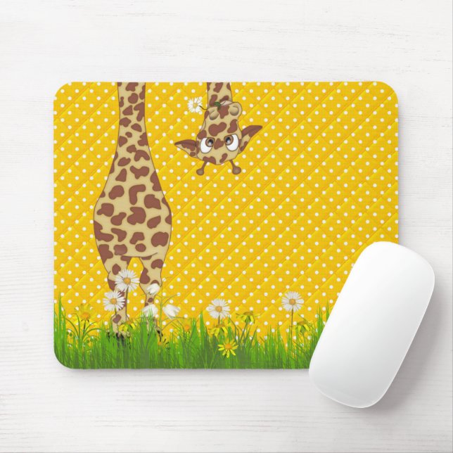 Tapis De Souris Girafe en Herbe sur Mousepad Pois (Avec souris)