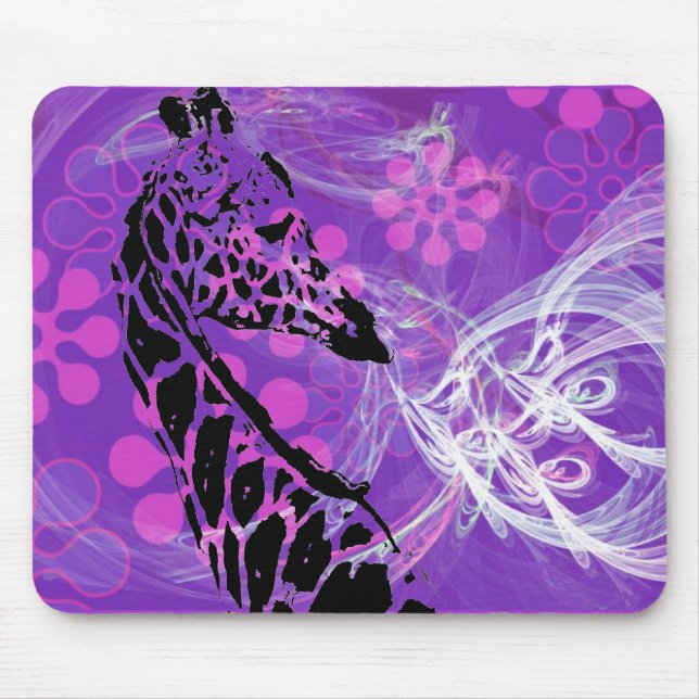 Tapis De Souris Giraffe à fleurs violettes ~ Mousepad (Devant)