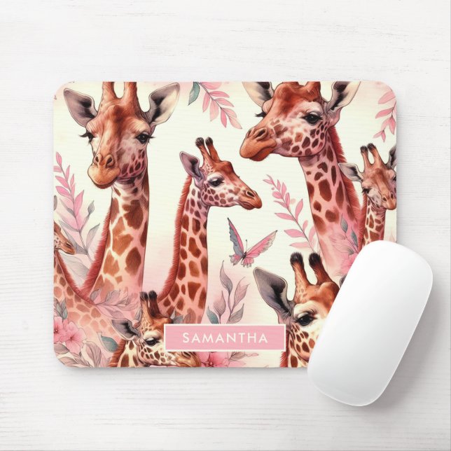 Tapis De Souris Giraffe à l'aquarelle (Avec souris)