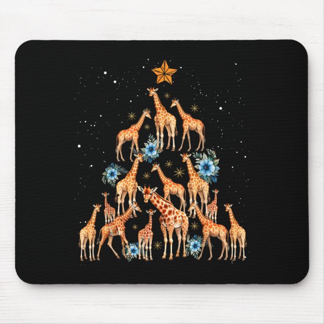 Tapis De Souris Giraffe Christmas Tree Floral Giraffe Xmas Lights  (Devant)