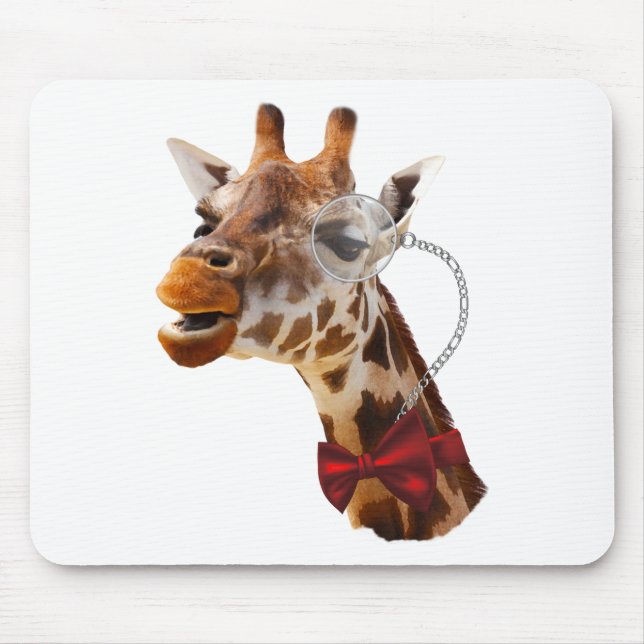 Tapis De Souris Giraffe drôle avec Bowtie et Monocle (Devant)