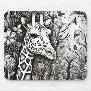 Tapis De Souris Giraffe Nature paisible Prairie Dessin d'art