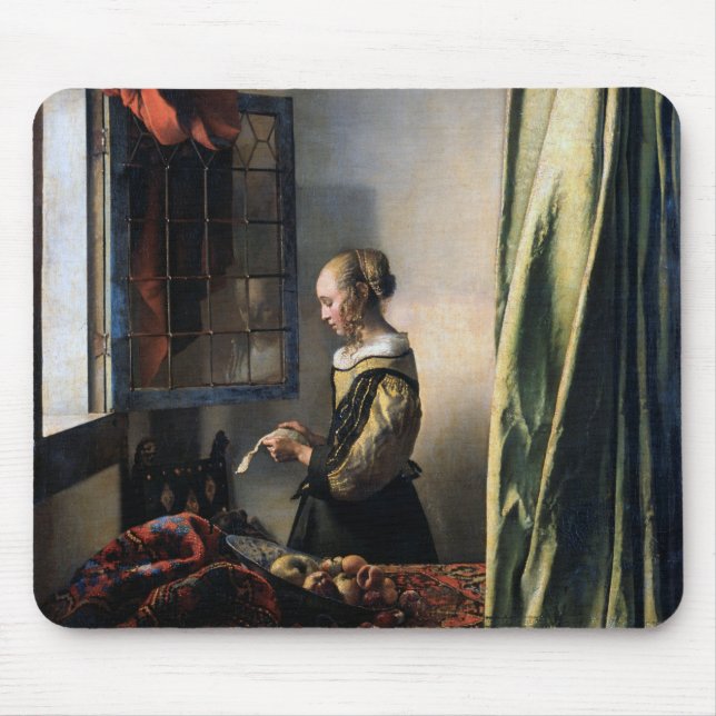 Tapis De Souris Girl Reading a Letter à Open Window, Vermeer (Devant)