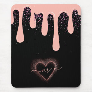 Tapis De Souris Girly Blush Rose Foncé Peinture Dégoulinante Paill