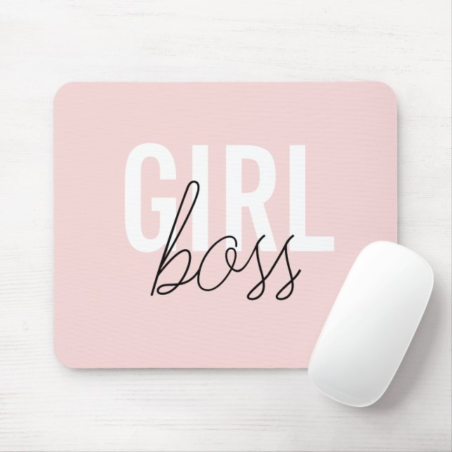 Tapis De Souris Girly blush typographiy script girl boss (Avec souris)