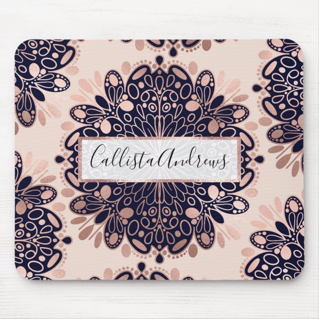 Tapis De Souris Girly Boho Rose Gold Blush (Devant)