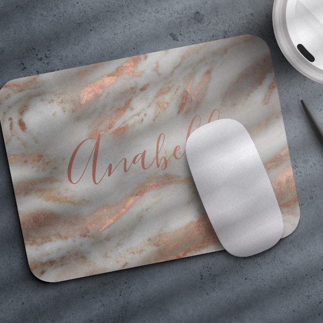 Tapis De Souris Girly rose gold glitter marble elegant name script (Créateur téléchargé)